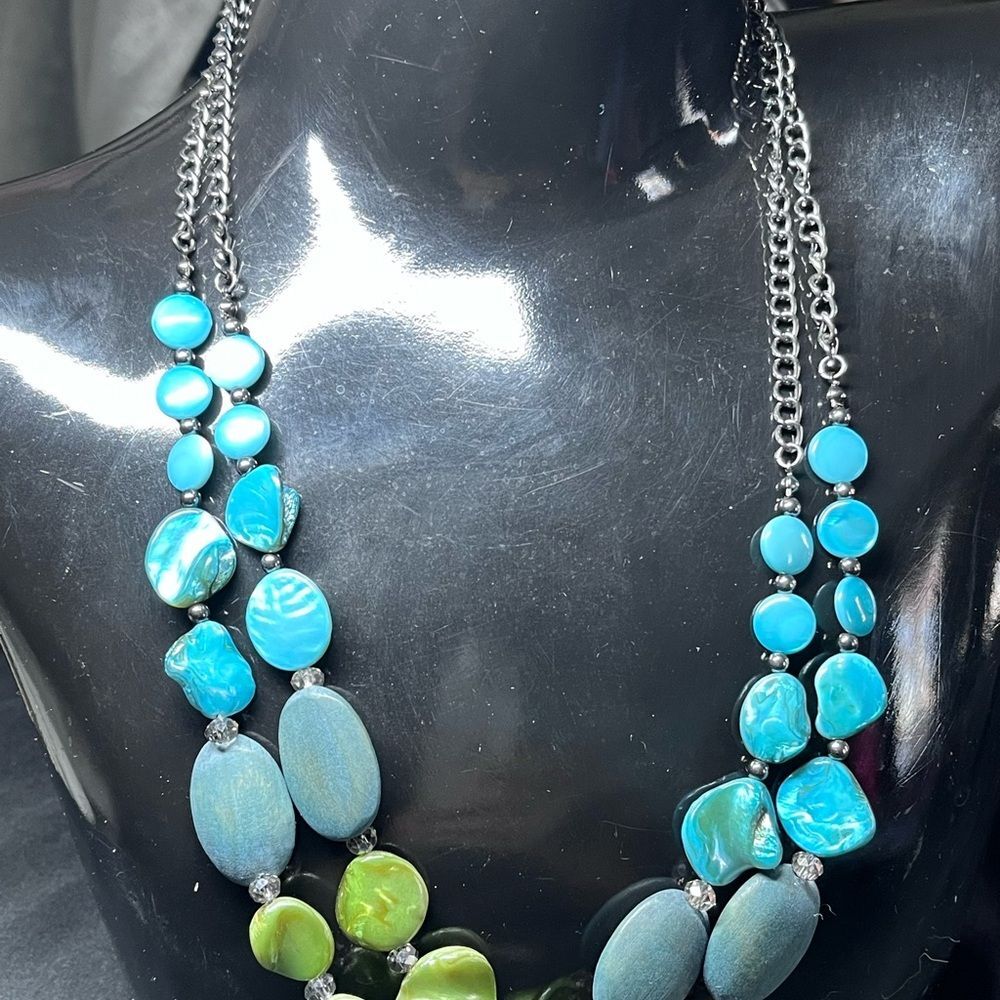 Elegant Blue and Green layered beaded Necklace